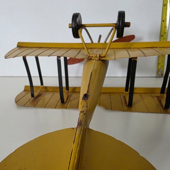 Vintage Metal Military Airplane Yellow Bi Plane K 3215  11” - Picture 6 of 7